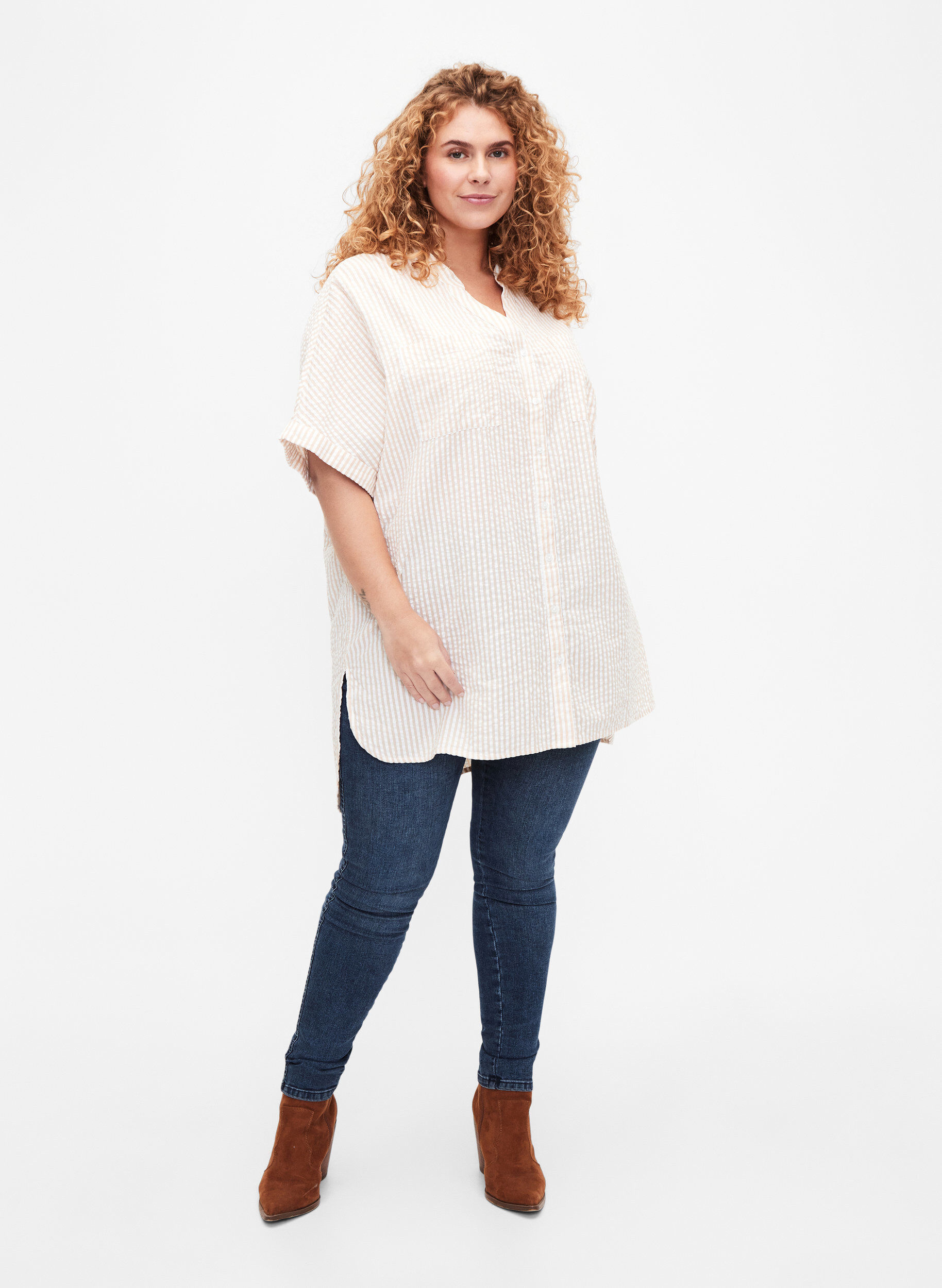 ZizziGestreiftes Hemd mit Brusttaschen, Natrual/S. Stripe, Model image number 2