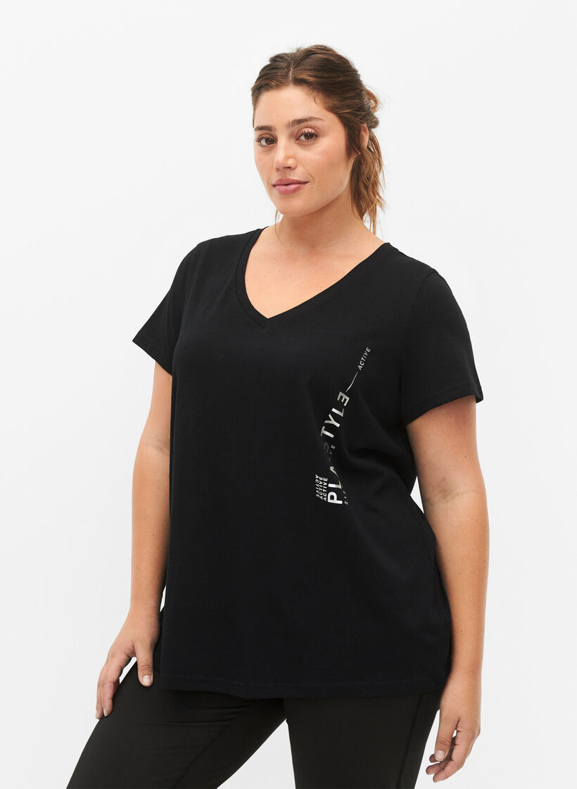 Sport-T-Shirt aus Baumwolle mit Aufdruck, Black w. Playstyle, Model image number 0