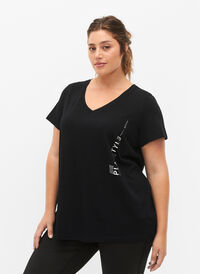 Trainings-T-Shirt aus Baumwolle mit Aufdruck, Black w. Playstyle, Model