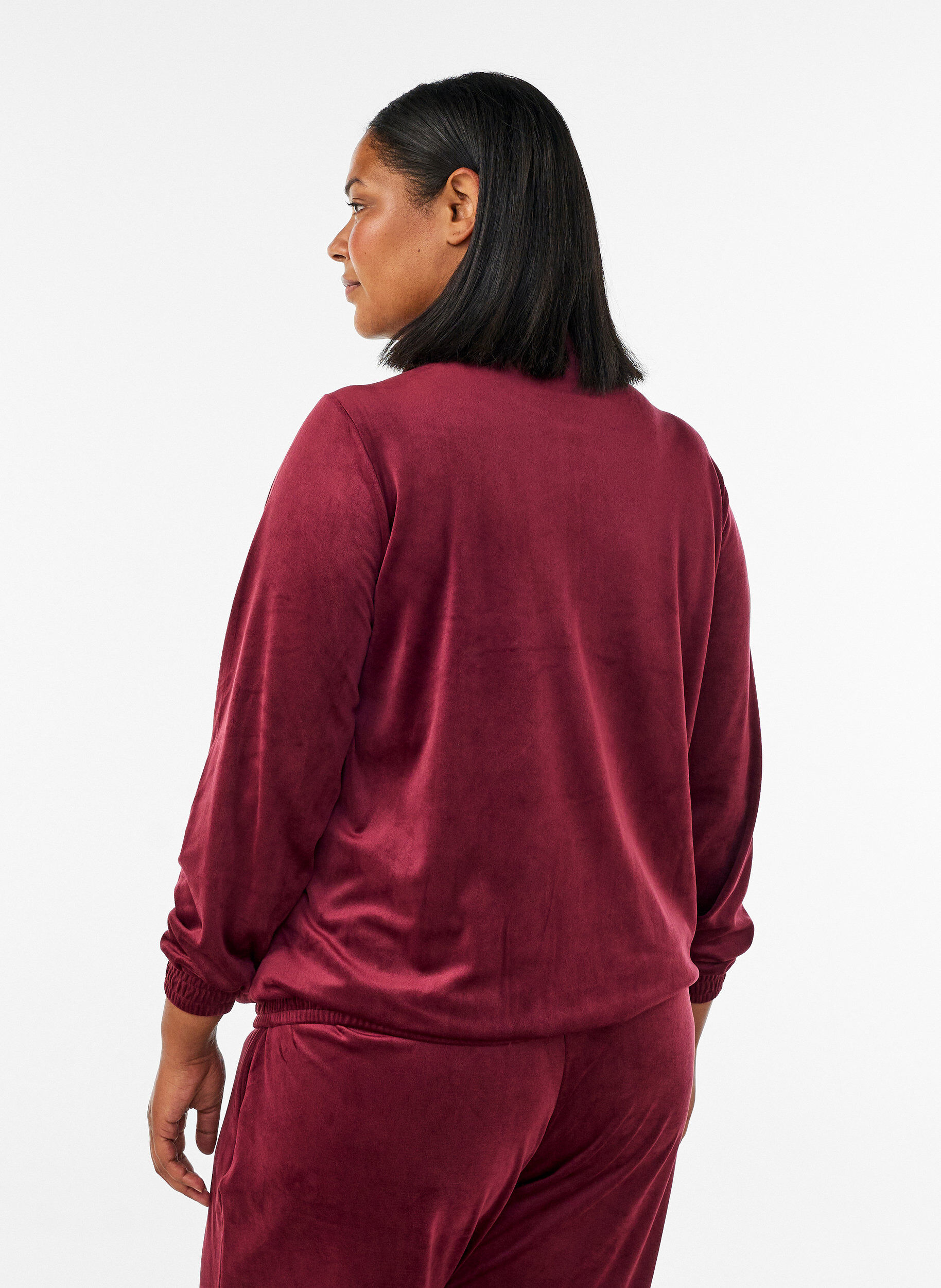 ZizziWeicher Cardigan aus Velours mit Rei&szlig;verschluss und hohem Kragen, Rot, Model image number 2