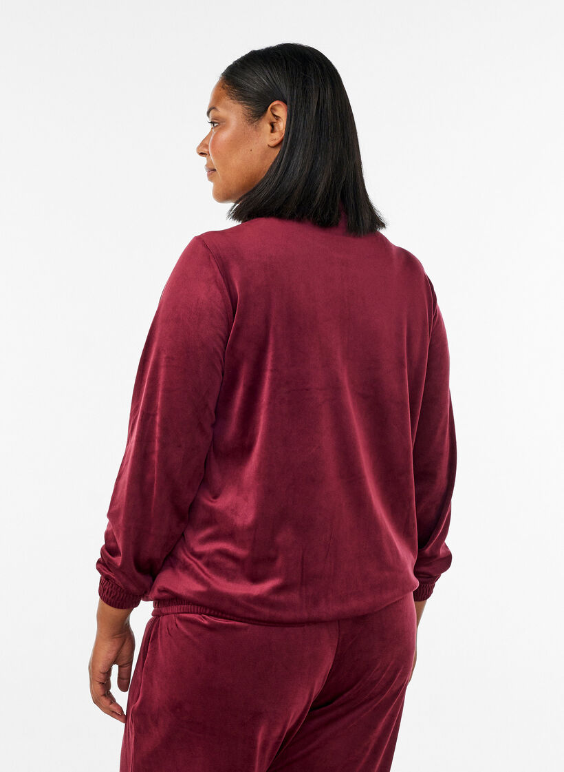 Weicher Cardigan aus Velours mit Rei&szlig;verschluss und hohem Kragen, Rot, Model image number 2