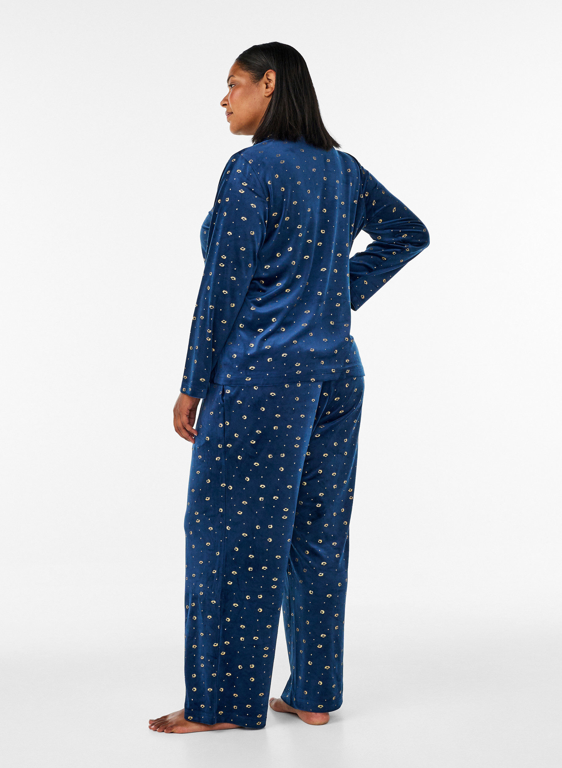 ZizziPyjamahose aus Velours mit Allover-Print, Blau, Model image number 1
