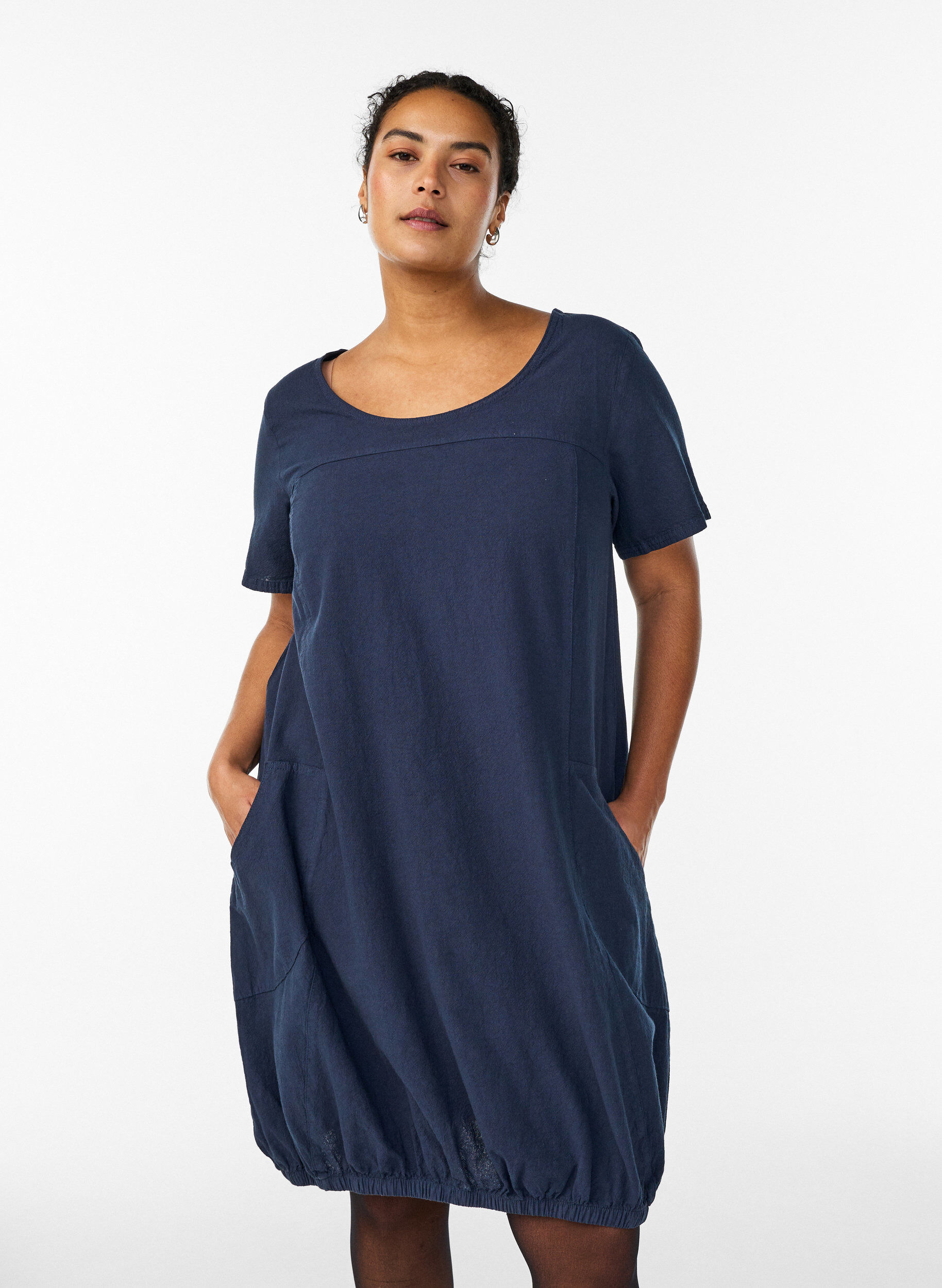 ZizziKurzarm Kleid aus Baumwolle, Blau, Model image number 0