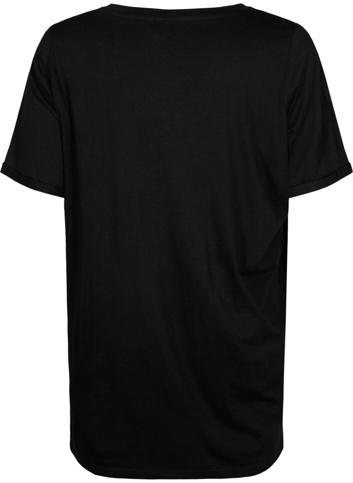 Einfarbiges Oversize T-Shirt mit V-Ausschnitt, Schwarz, Packshot image number 1