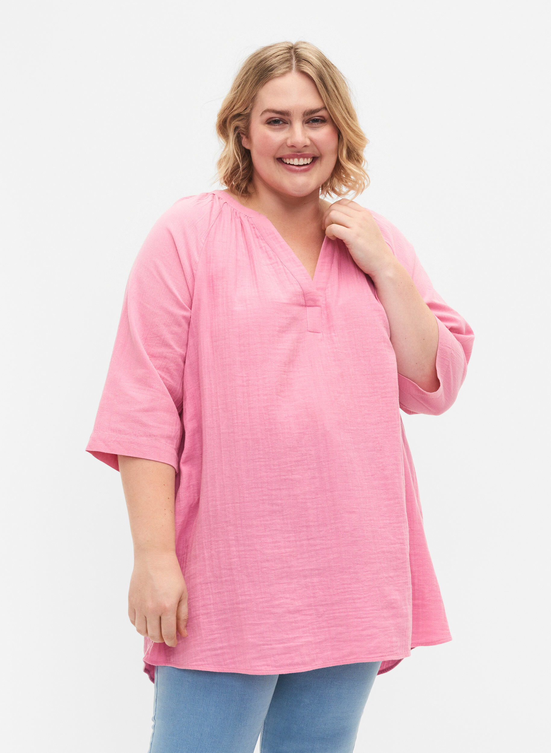 ZizziTunika mit 3/4-&Auml;rmeln aus Baumwolle, Rosebloom, Model image number 0