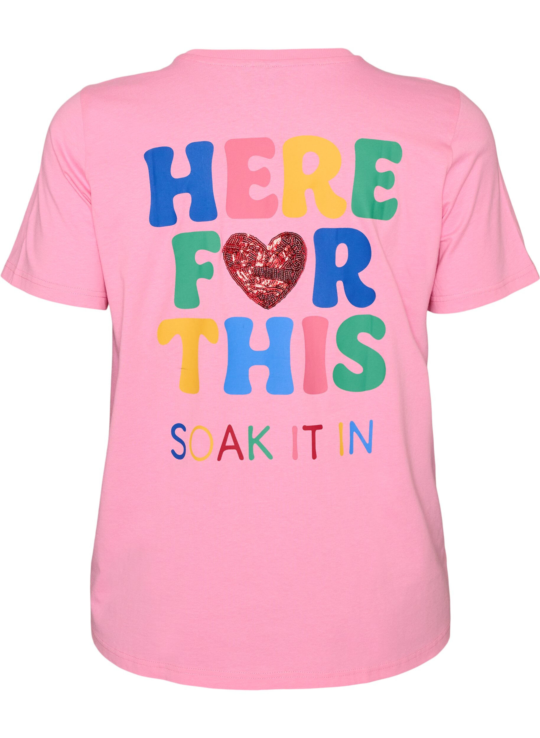 ZizziT-Shirt mit Pailletten-Herz und buntem R&uuml;ckenprint, Pink, Packshot image number 1