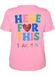 T-Shirt mit Pailletten-Herz und buntem R&uuml;ckenprint, Pink, Packshot image number 1
