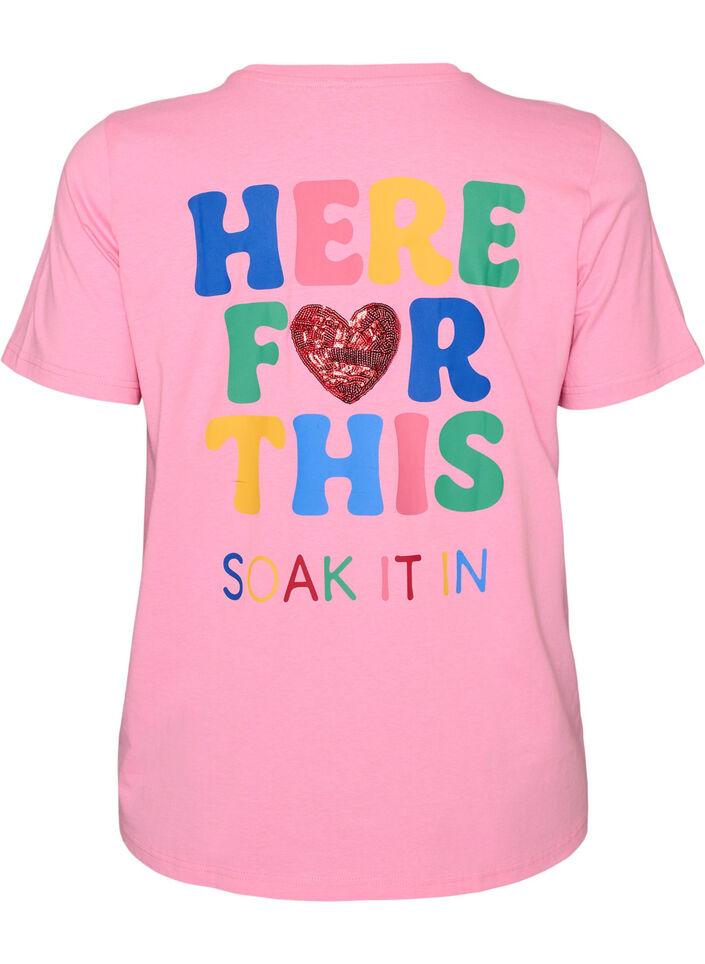 T-Shirt mit Pailletten-Herz und buntem R&uuml;ckenprint, Pink, Packshot image number 1