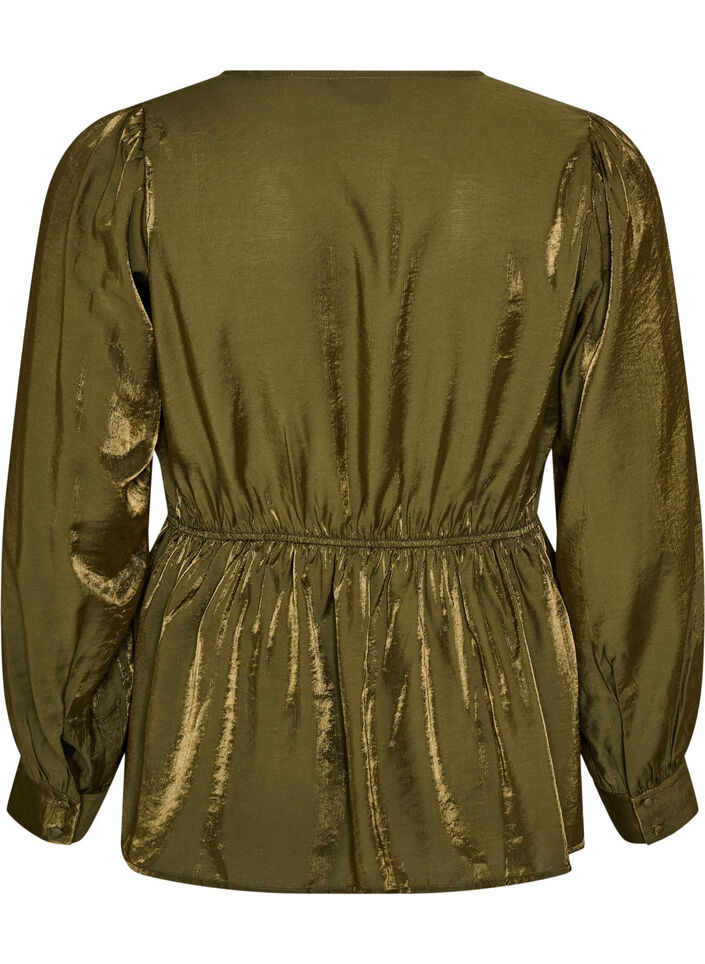 Gl&auml;nzende Bluse aus Viskose mit Peplum-Effekt, Gr&uuml;n, Packshot image number 1