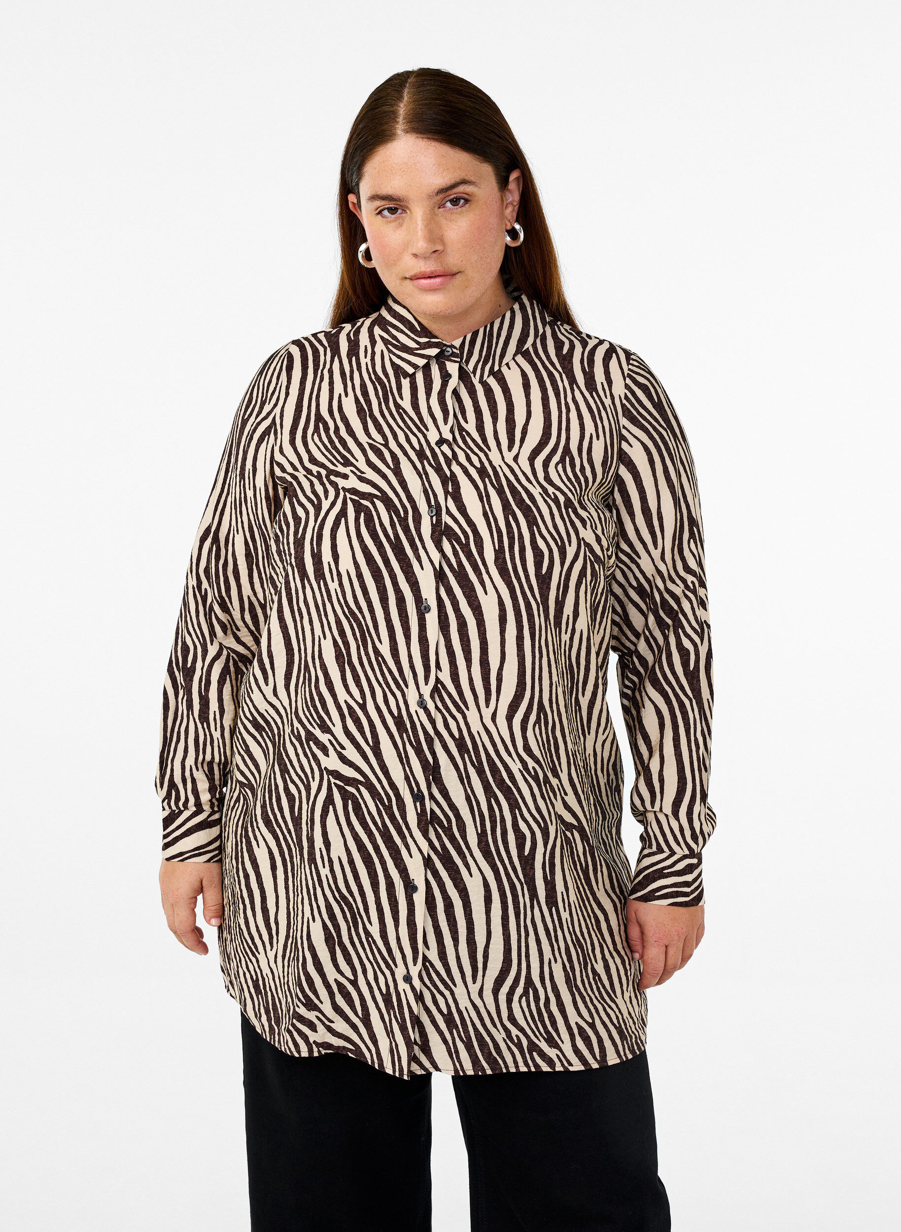 ZizziLange Bluse mit Zebraprint, Braun, Model image number 0