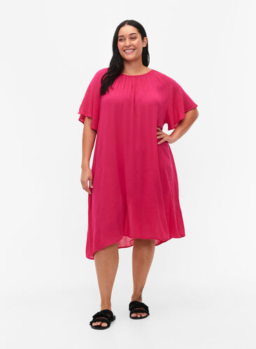 Kleid aus Viskose mit kurzen Ärmeln, Bright Rose, Model image number 2