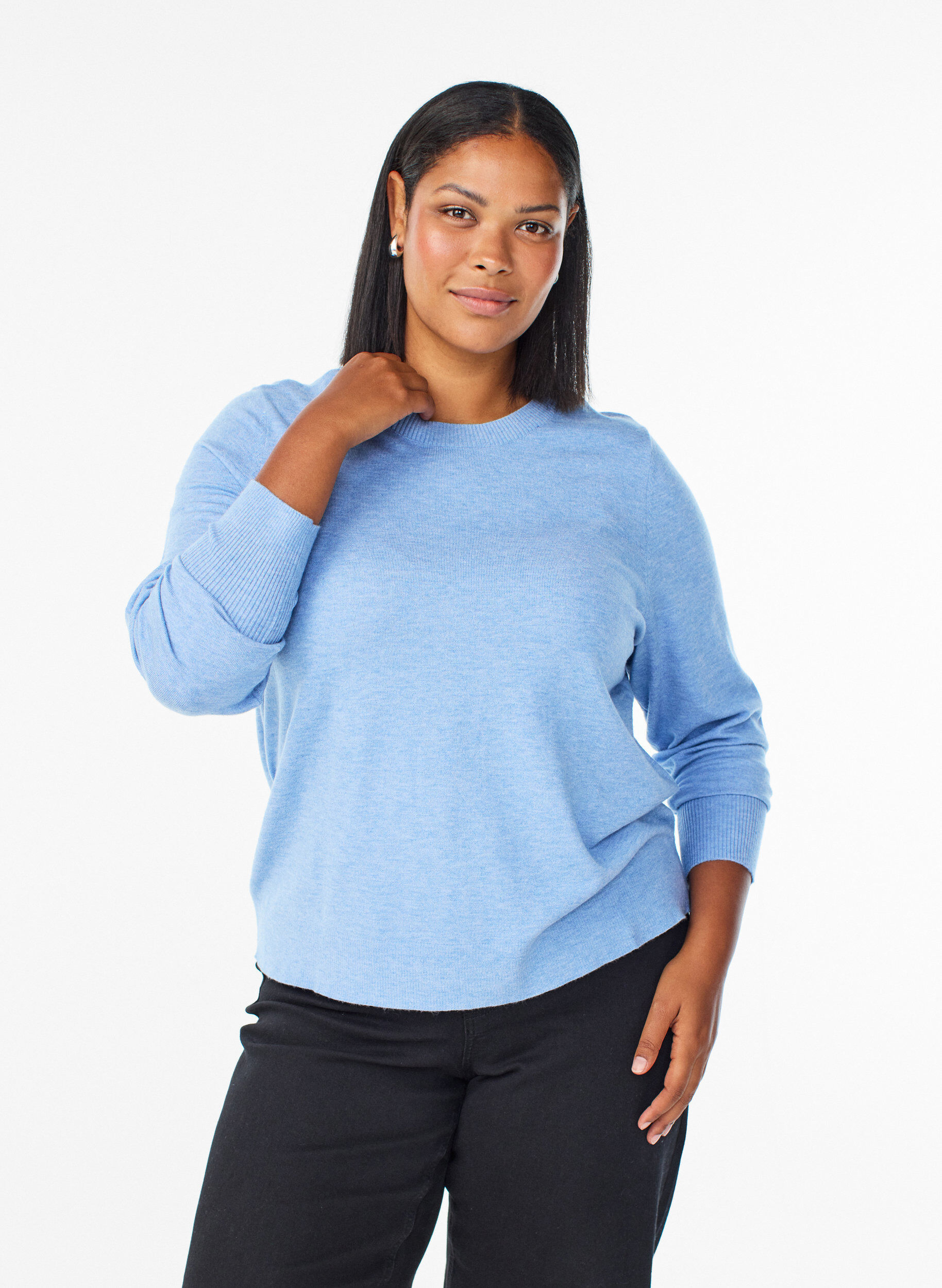 FLASH &ndash; Strickpullover mit Rundhalsausschnitt, Blau, Model