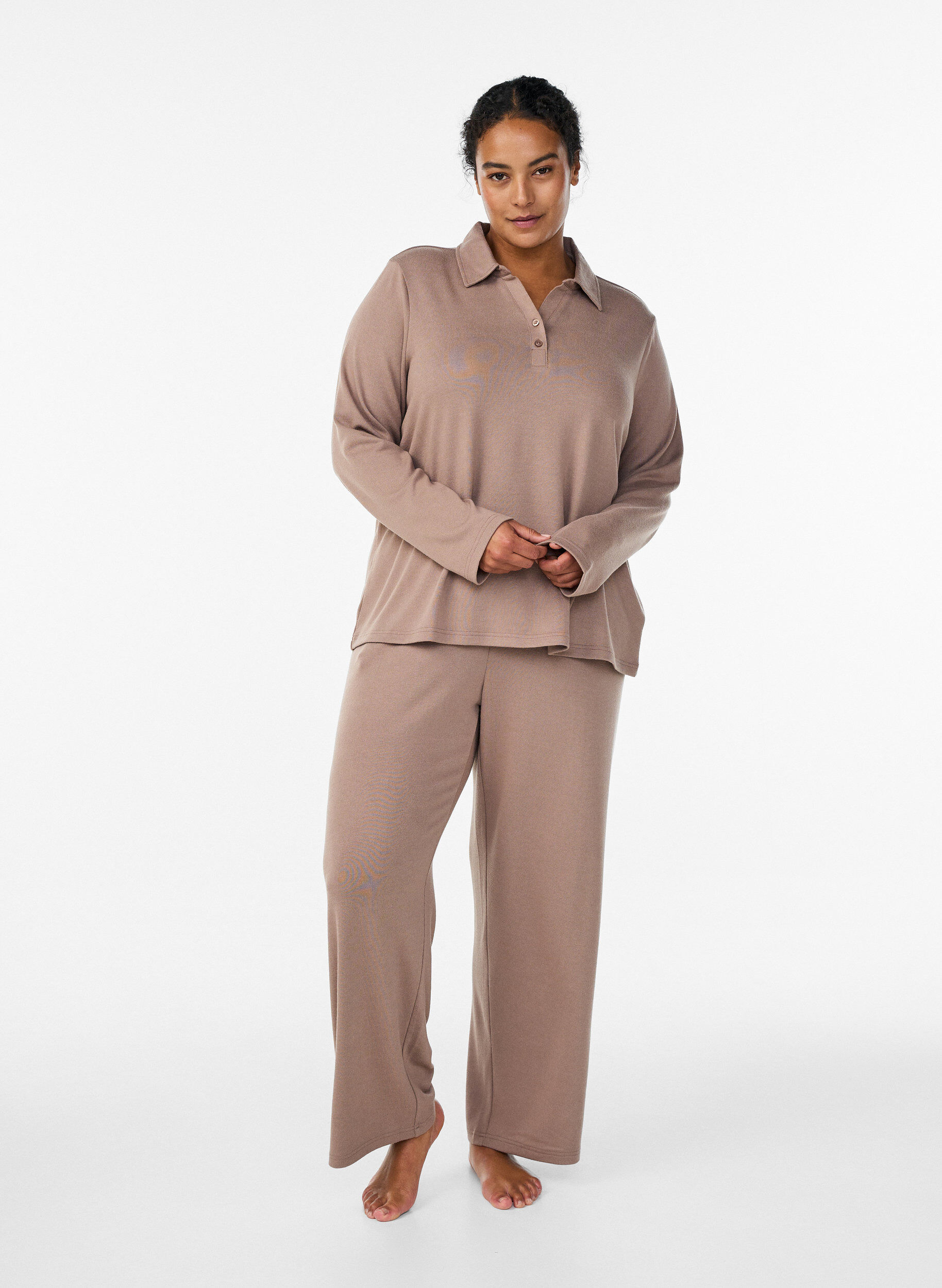 ZizziLang&auml;rmelige Bluse aus Jersey mit Kragen, Braun, Model image number 1