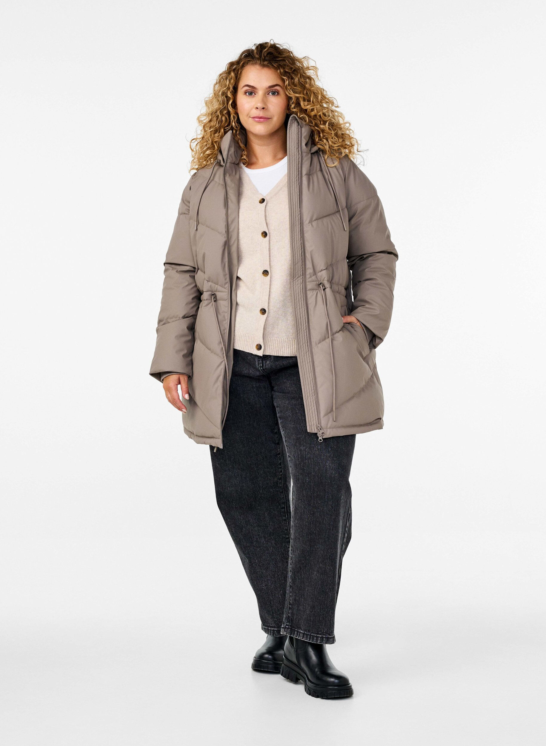 ZizziWasserabweisende Steckenjacke mit Kapuze, Beige, Model image number 1