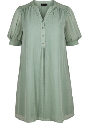 Kleid mit kurzen Ärmeln und Knöpfen, Chinois Green, Packshot image number 0