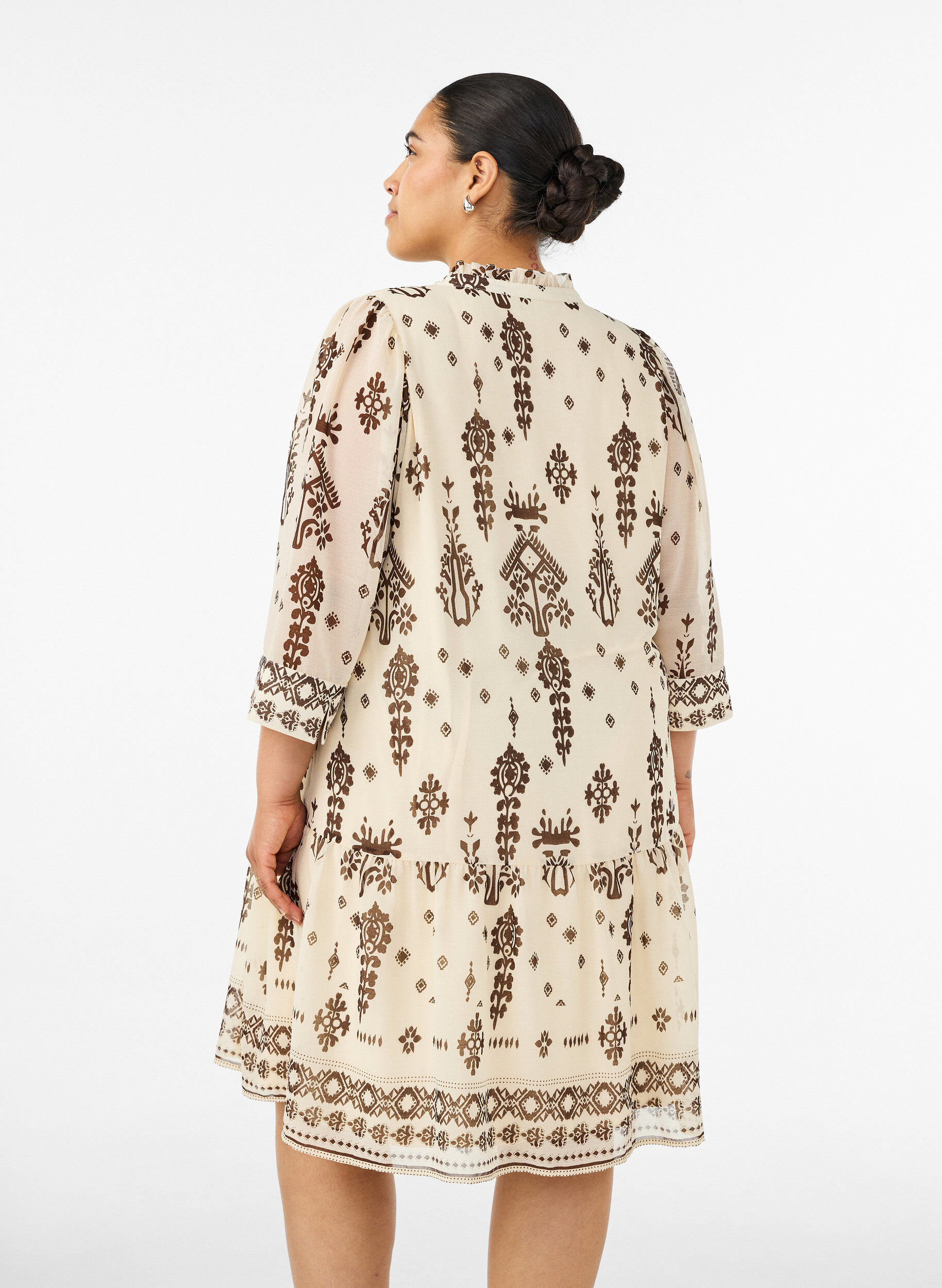 ZizziKleid mit Ornament-Print und R&uuml;schenkragen, Beige, Model image number 2