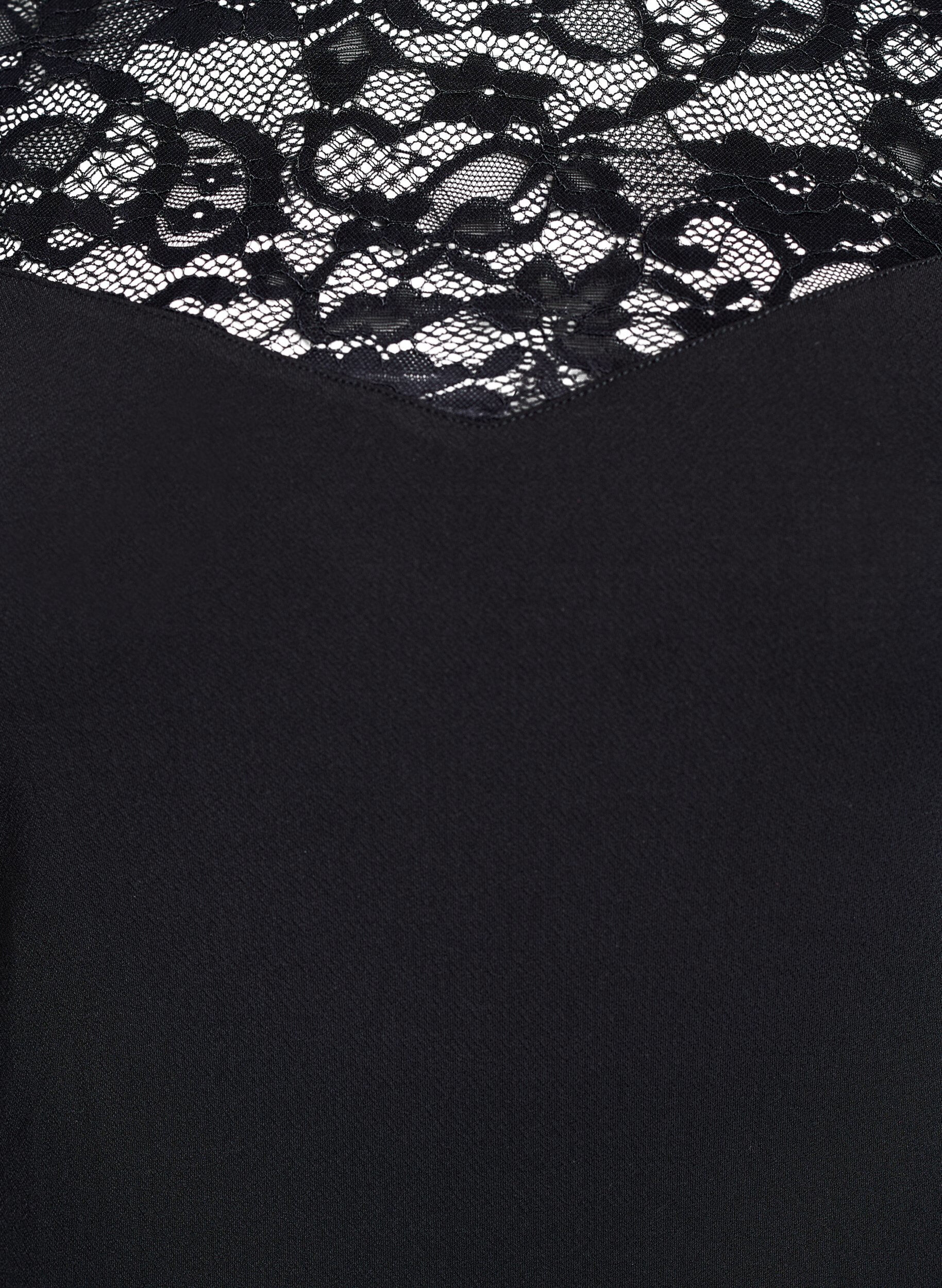 ZizziEng anliegender Body mit &Auml;rmeln aus Spitze, Schwarz, Packshot image number 2