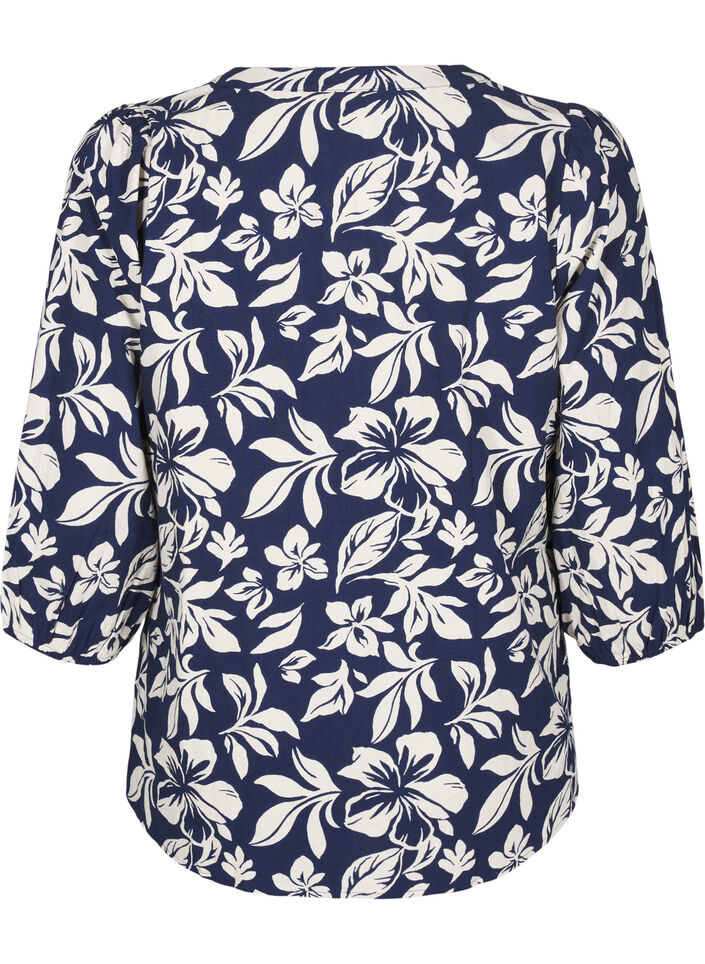 Baumwollbluse mit 3/4-&Auml;rmeln und Print, Naval Academy Flower, Packshot image number 1
