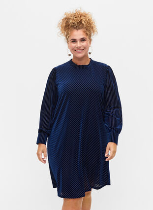 Strukturiertes Kleid aus Velours, Evening Blue, Model image number 0