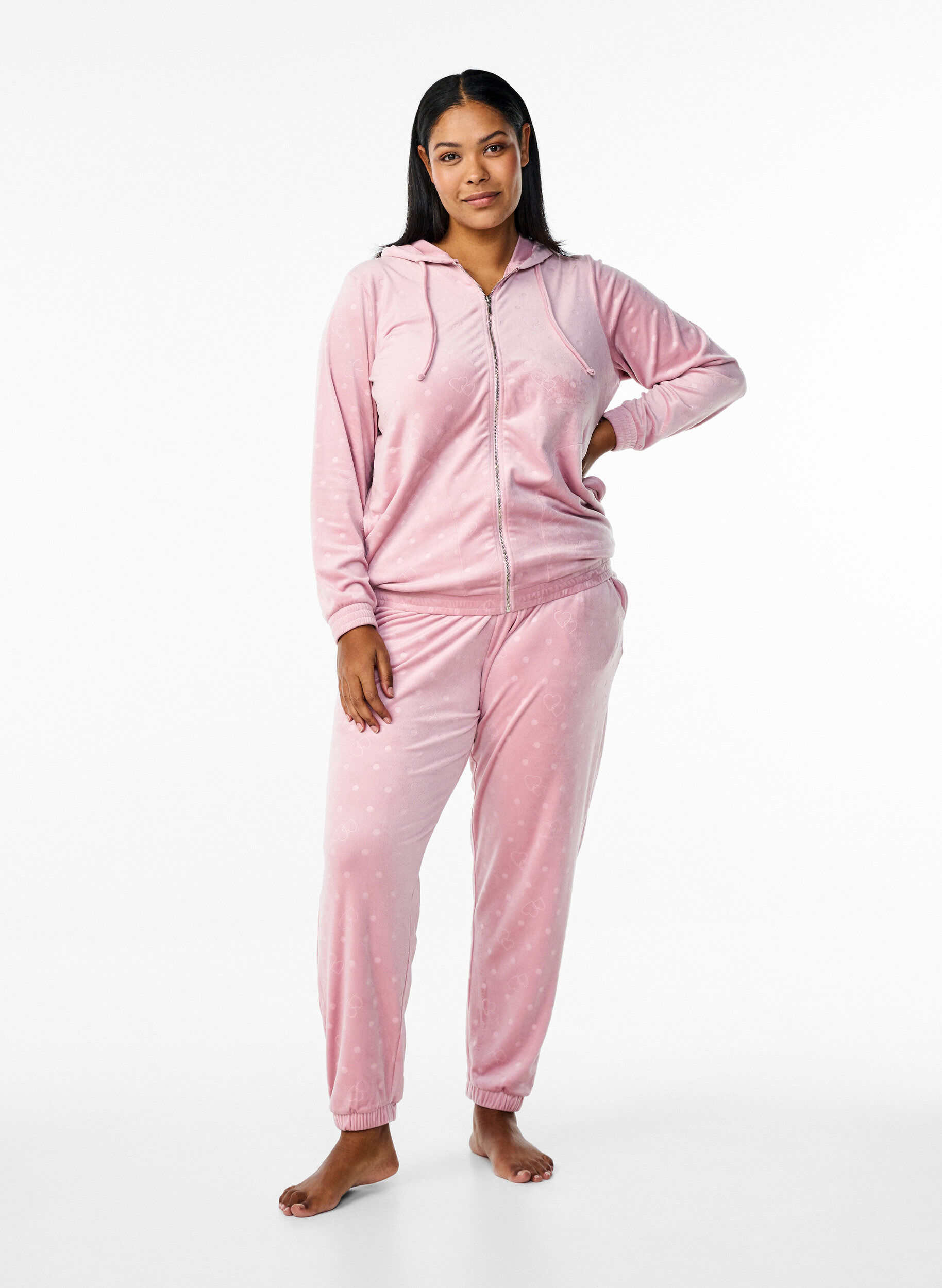 ZizziStrickjacke aus Velours mit Kapuze und Taschen, Pink, Model image number 1