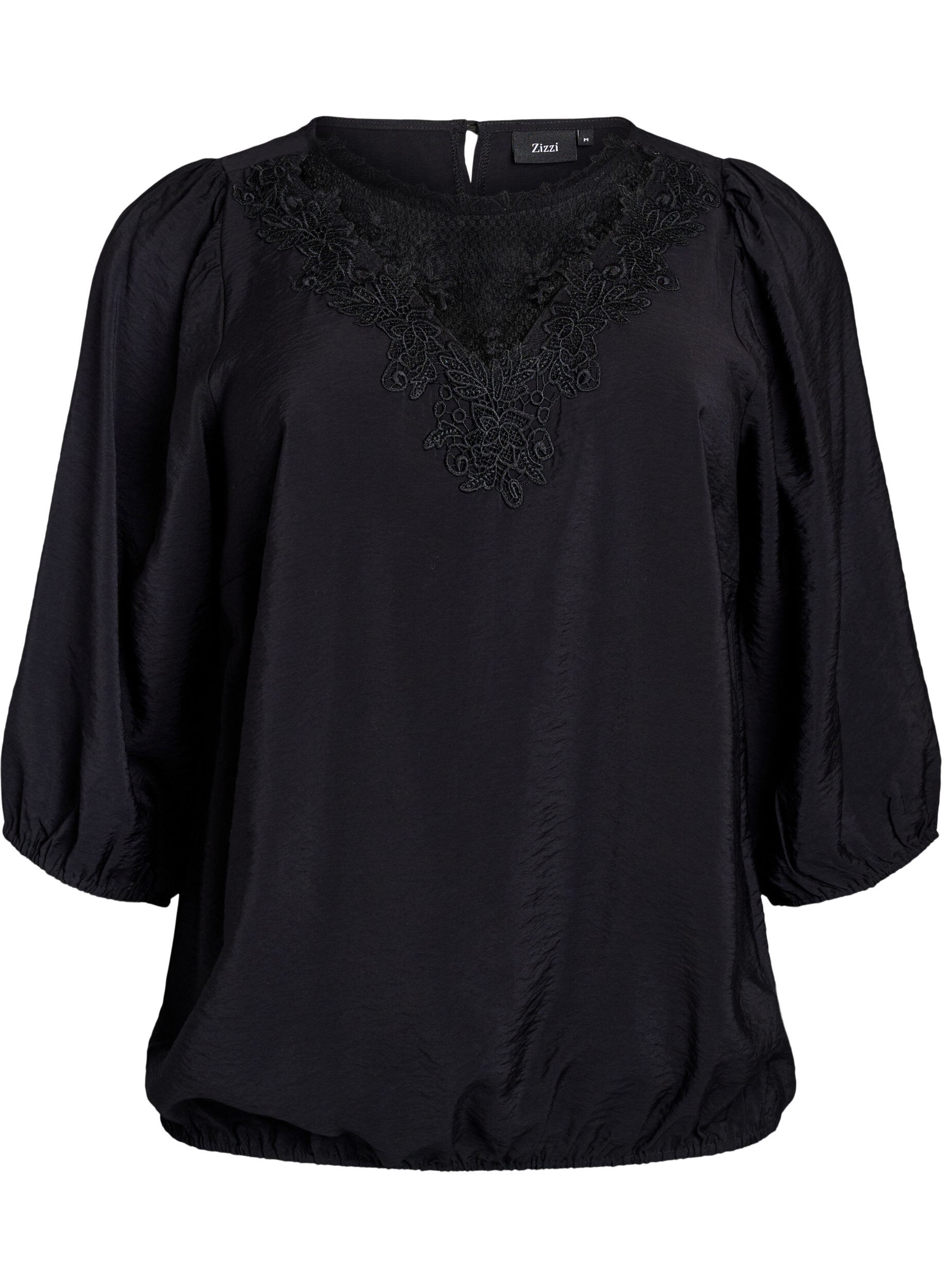 ZizziBluse aus Spitze mit 3/4-&Auml;rmeln, Schwarz, Packshot image number 0