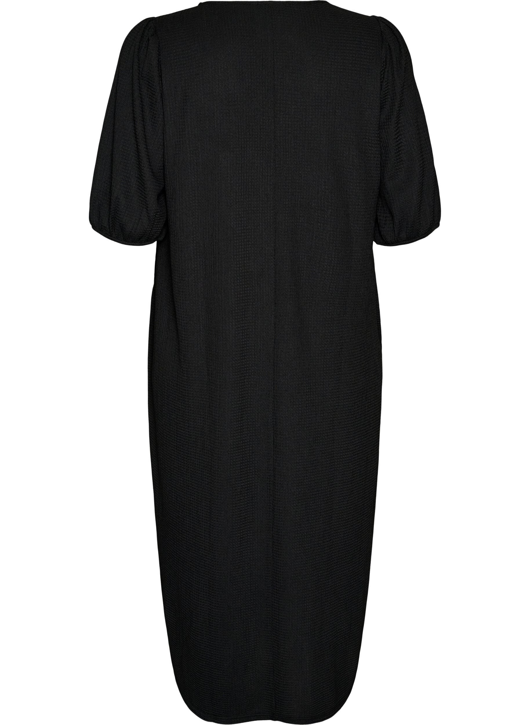ZizziMidikleid mit V-Ausschnitt und Struktur, Schwarz, Packshot image number 1