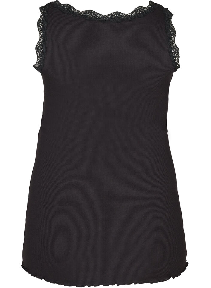 Top mit Spitzensaum, Schwarz, Packshot image number 1