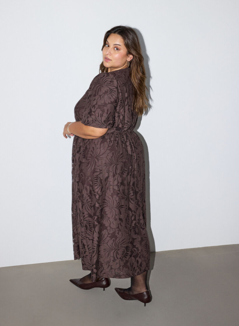 Midikleid aus gebl&uuml;mtem Jacquard, Braun, Model image number 1