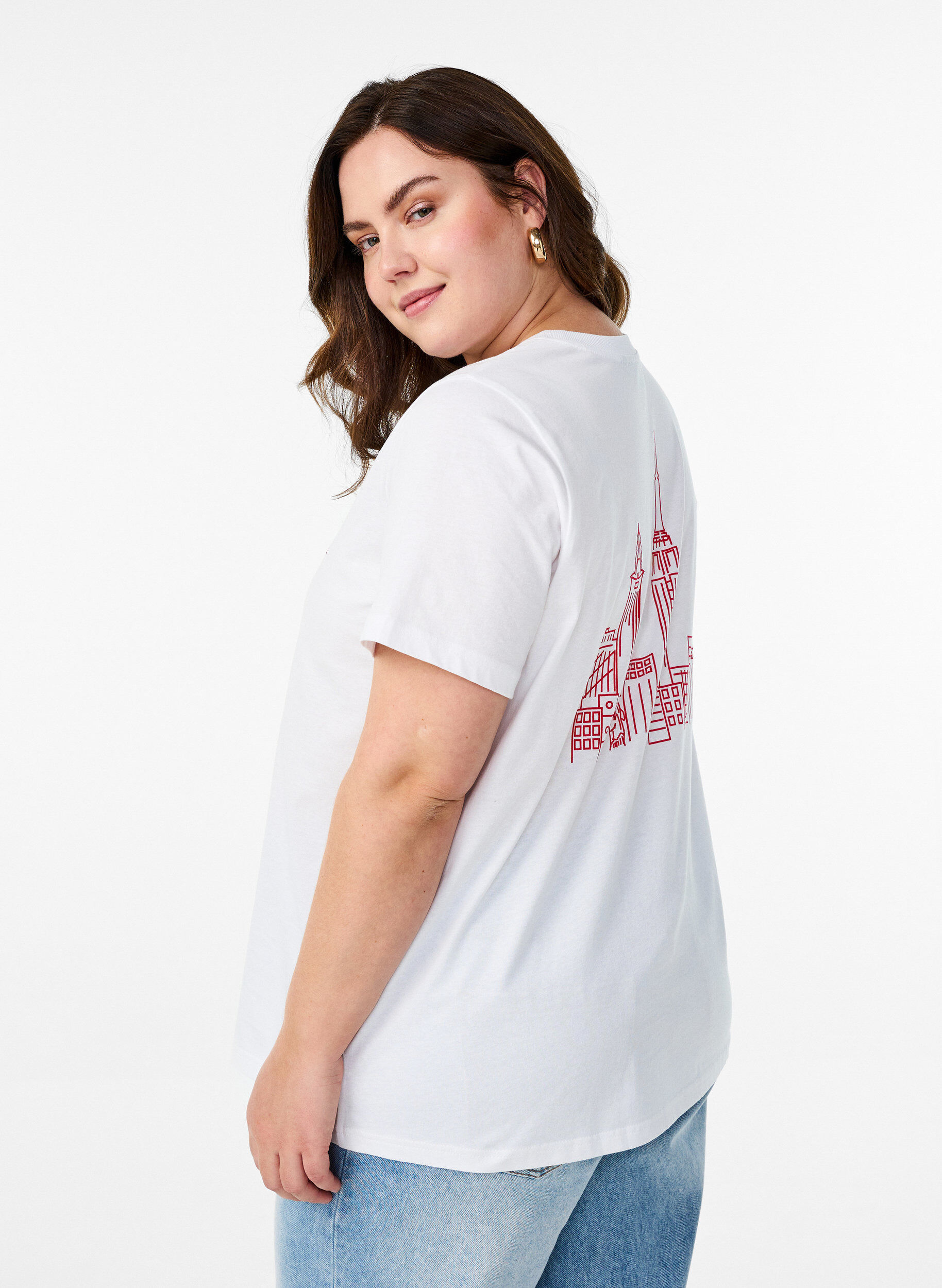 ZizziBasic T-Shirt aus Baumwolle mit Rundhalsausschnitt, Wei&szlig;, Model image number 2