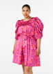 Gebl&uuml;mtes Kleid mit Puff&auml;rmeln und Bindeg&uuml;rtel, Pink, Model image number 0