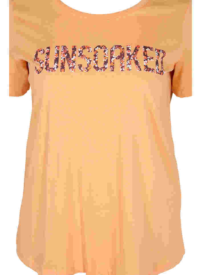 Kurzarm T-Shirt aus Baumwolle mit Aufdruck, Apricot Nectar SUN, Packshot image number 2