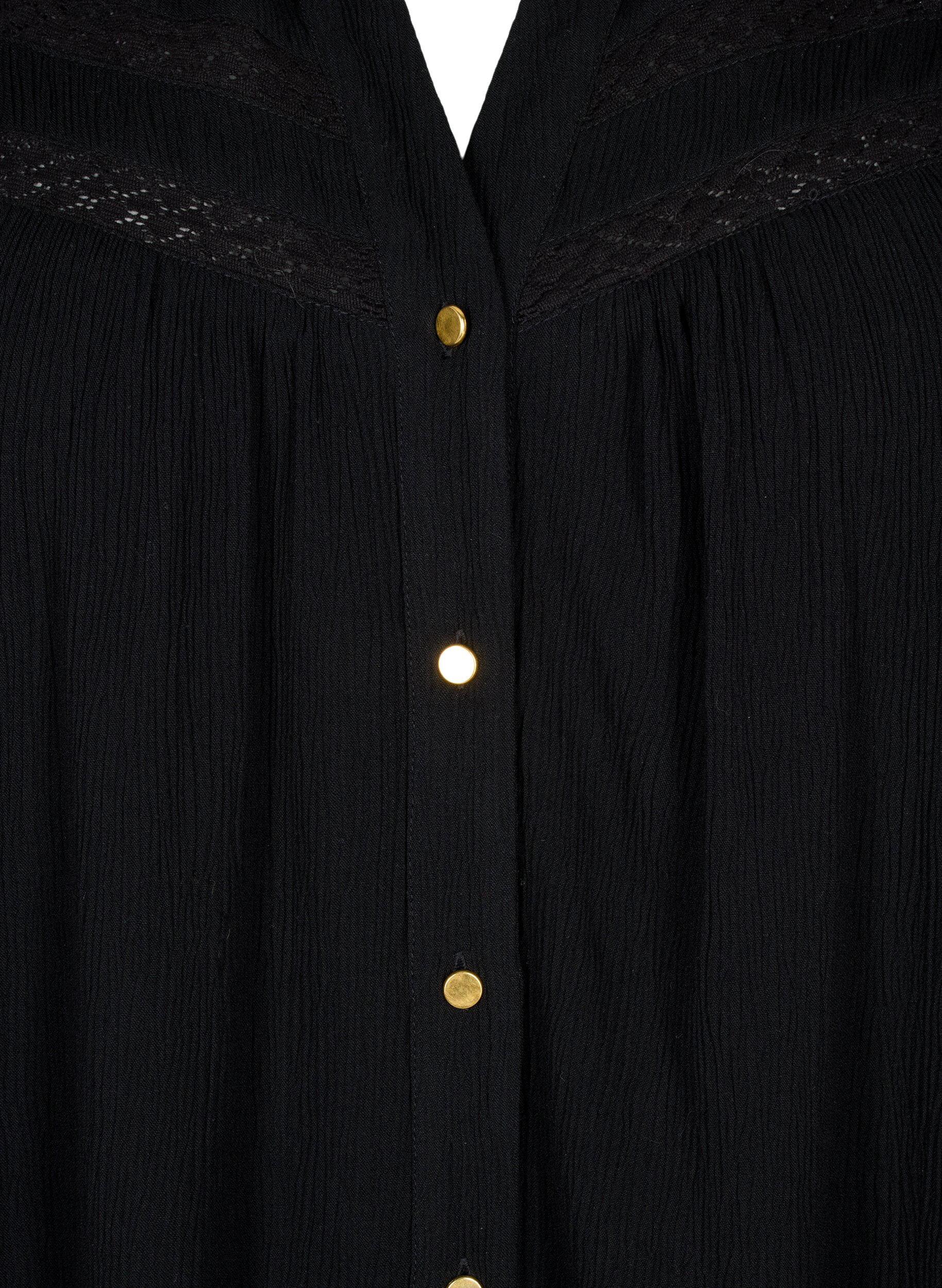 Zizzi&Auml;rmellose Bluse aus Viskose mit H&auml;keldetail, Black, Packshot image number 2