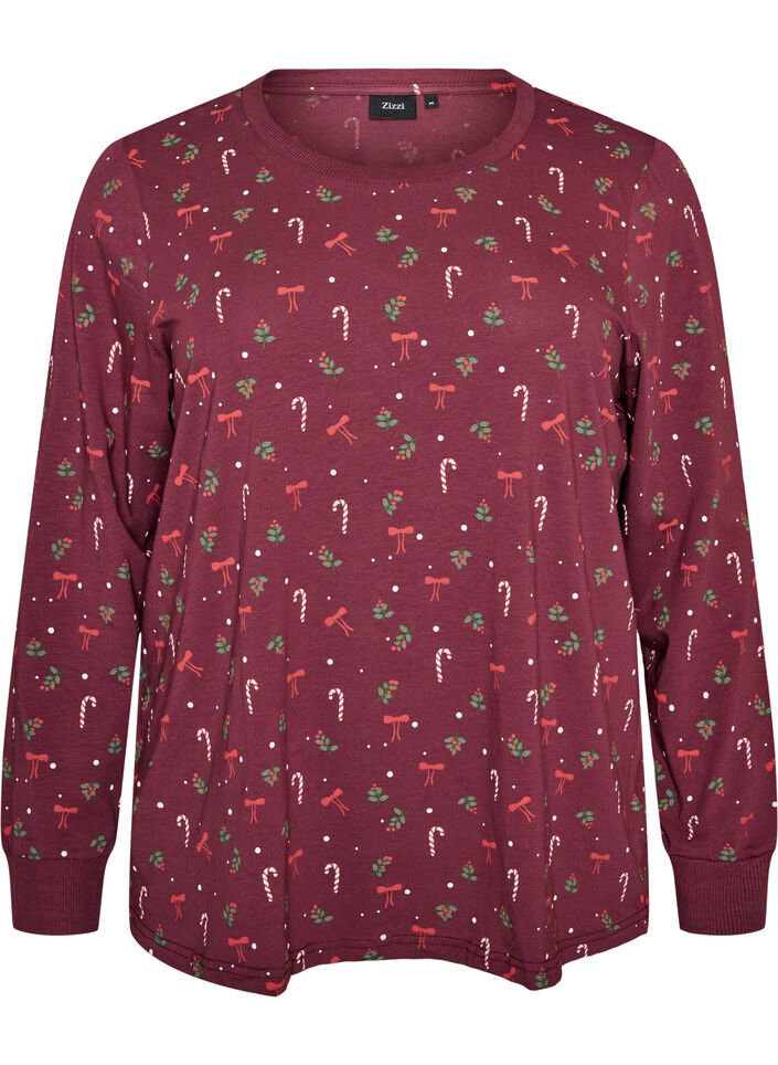 Nachtbluse mit Print, Dunkles Bordeaux, Packshot image number 0