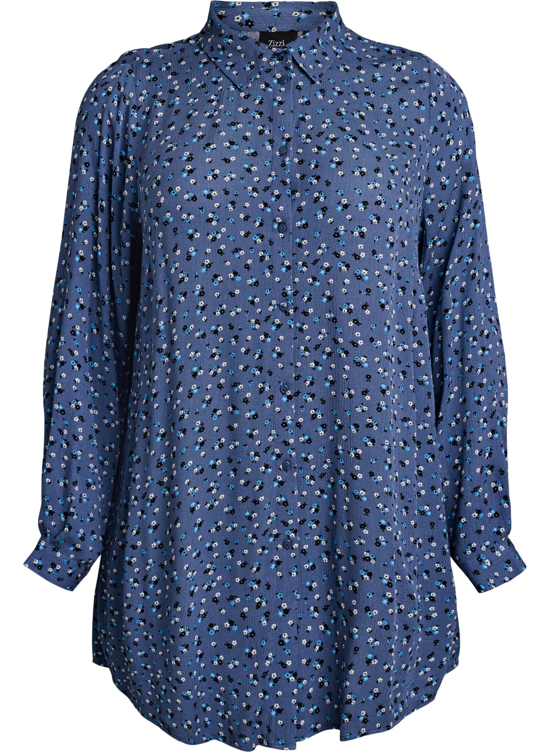ZizziLange Bluse mit gebl&uuml;mtem Print, Blau, Packshot image number 0