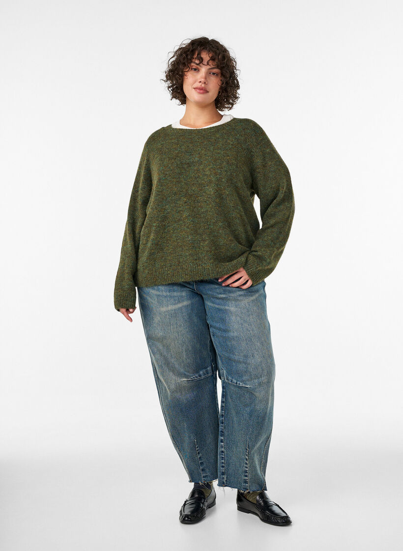 Lockerer Pullover mit Rundhalsausschnitt, Gr&uuml;n, Model image number 1