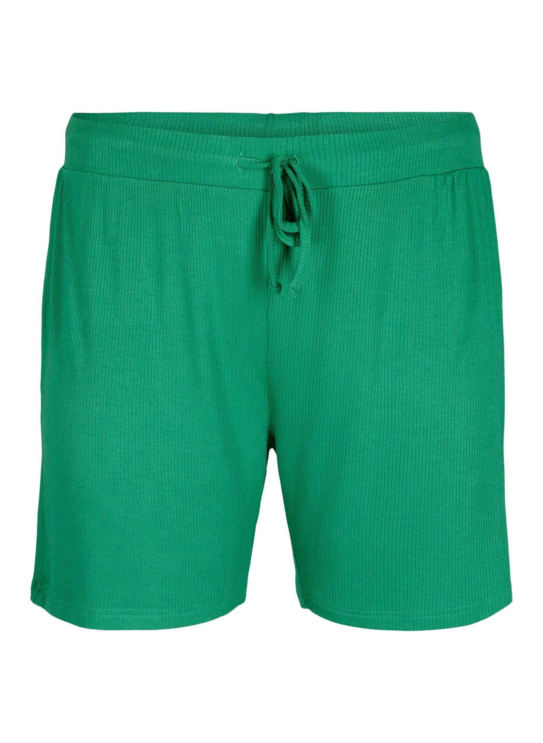 ZizziLockere Shorts aus Viskose mit Ripp, Jolly Green, Packshot image number 0