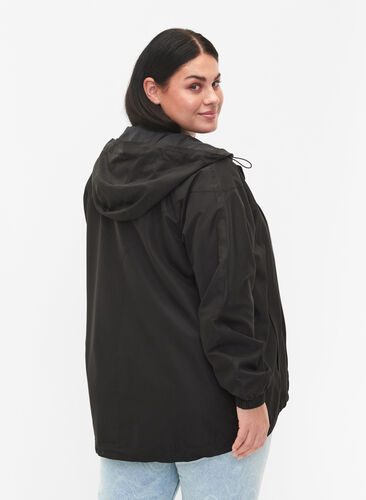 Kurze Jacke mit Kapuze und verstellbarer Saum, Black, Model image number 1