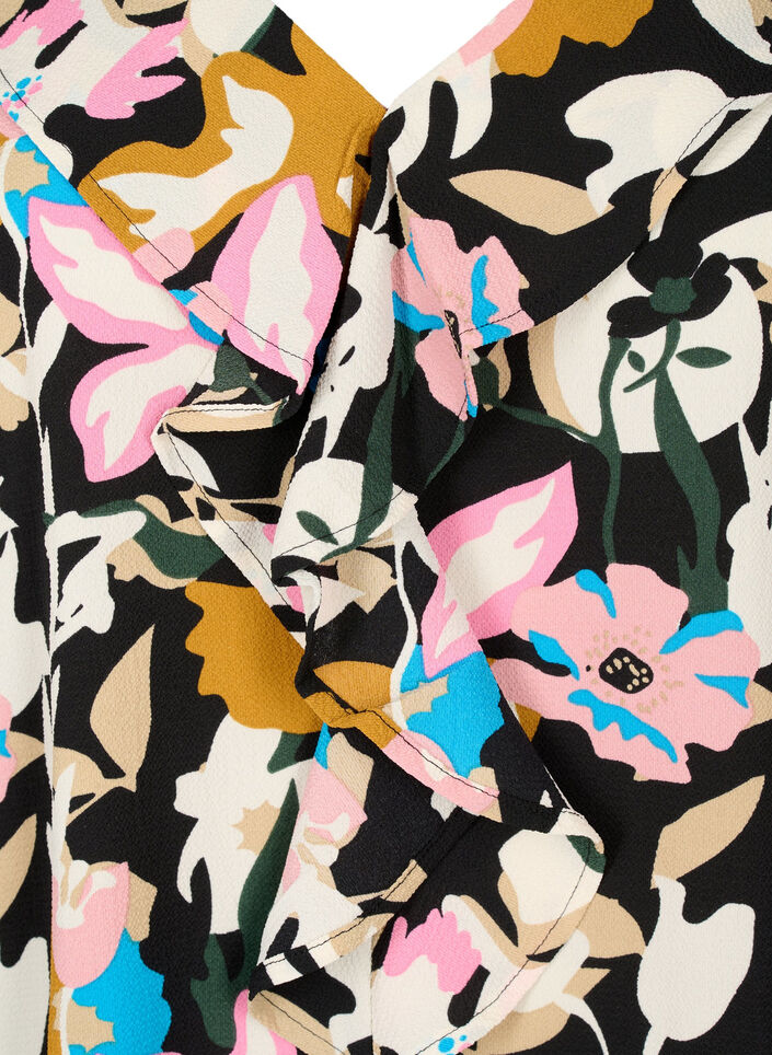 Bedruckte Bluse mit Rüschen , Black Multi Flower, Packshot image number 2