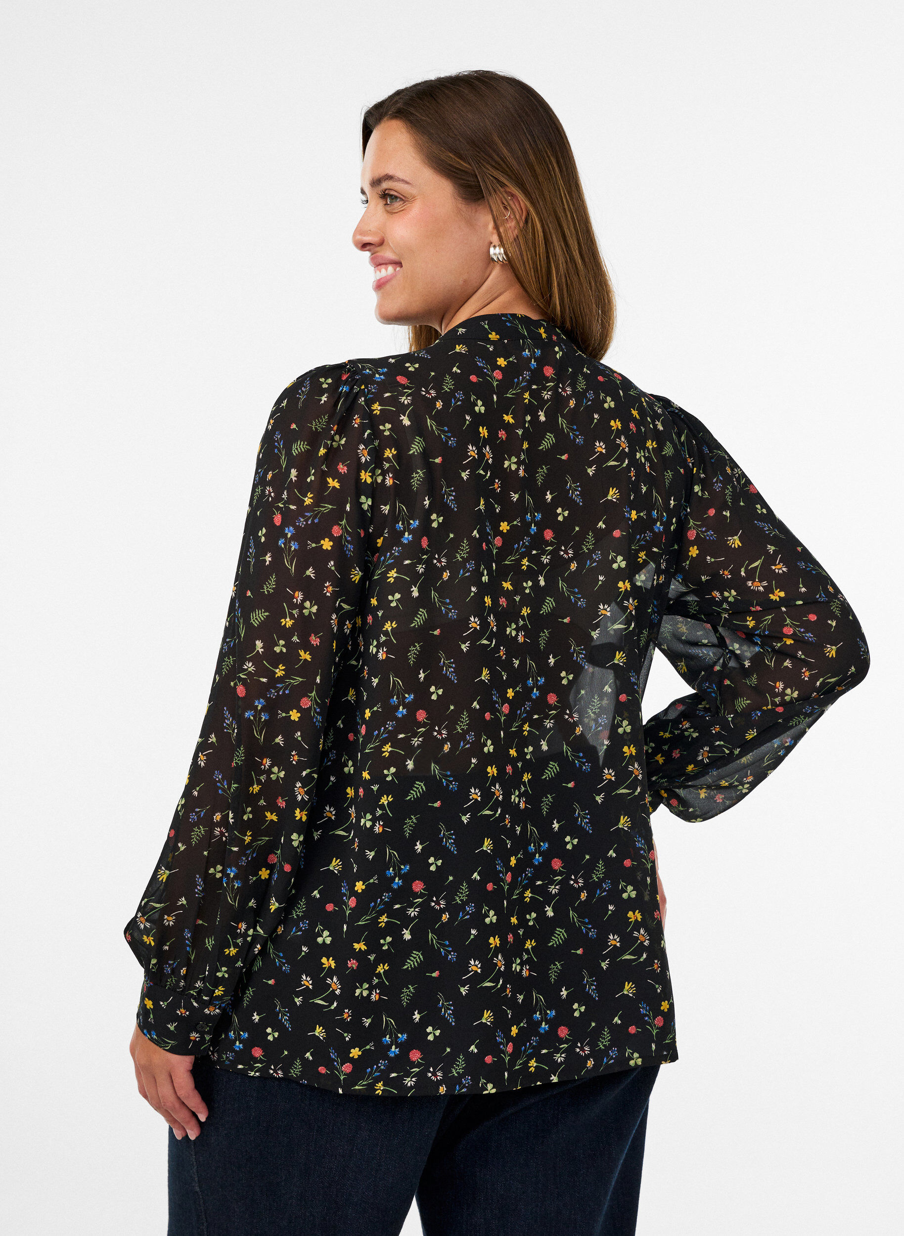 ZizziBluse mit Allover-Print und kurzer Knopfleiste, Schwarz, Model image number 2