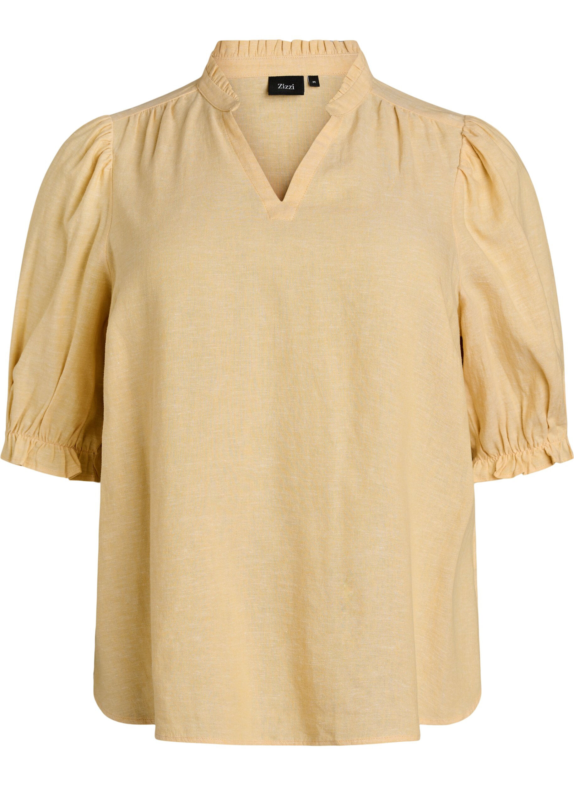 ZizziBluse aus Leinen und Viskose mit 1/2-&Auml;rmeln, Gelb, Packshot image number 0