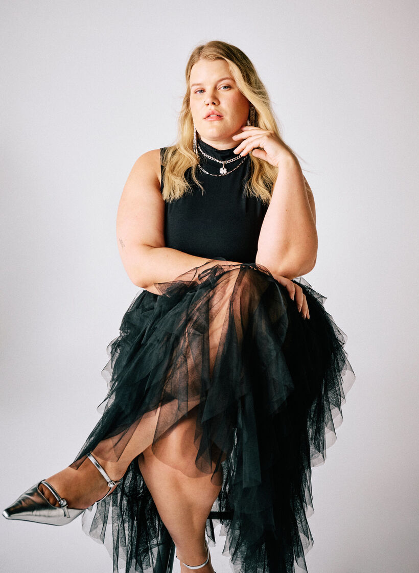 Midi-Tüllrock mit elastischem Bund, Schwarz, Image image number 0