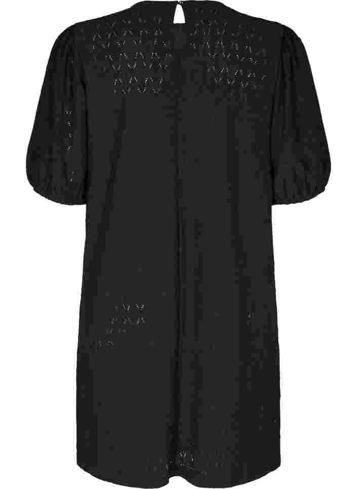 Kleid mit Strukturmuster und Ballonärmeln, Black, Packshot image number 1