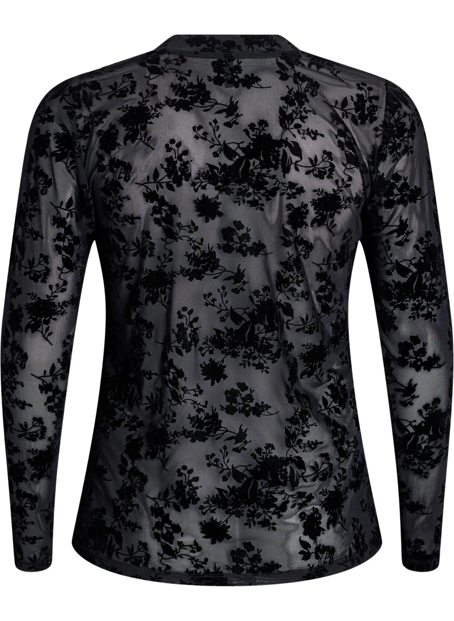 ZizziMeshbluse mit Blumenmuster, Schwarz, Packshot image number 1