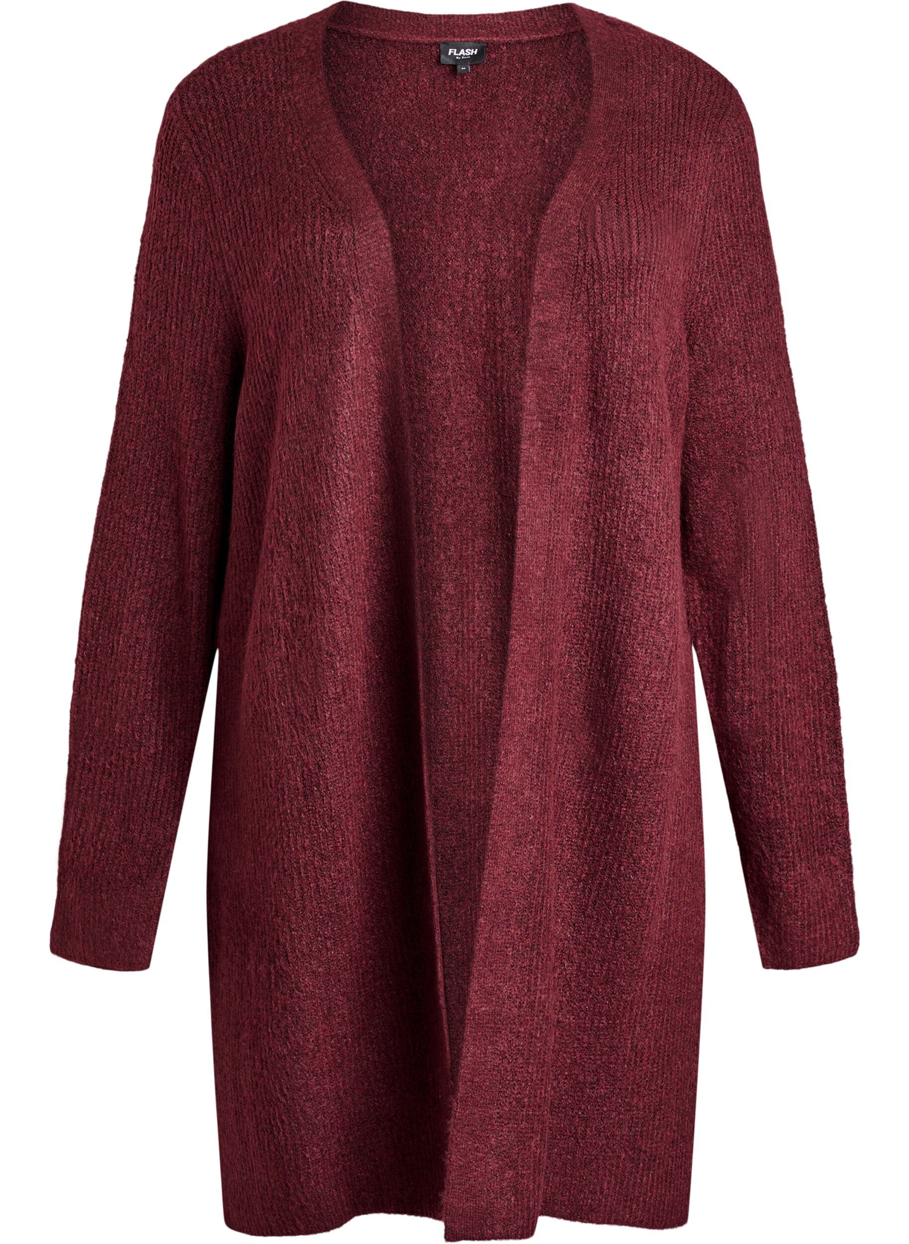 ZizziFLASH - Langer Rippstrick-Cardigan mit offener Front, Rot, Packshot image number 0