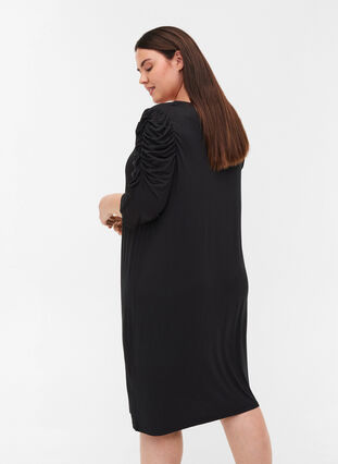 Einfarbiges Kleid aus Viskose mit 2/4-Ärmeln, Black, Model image number 1