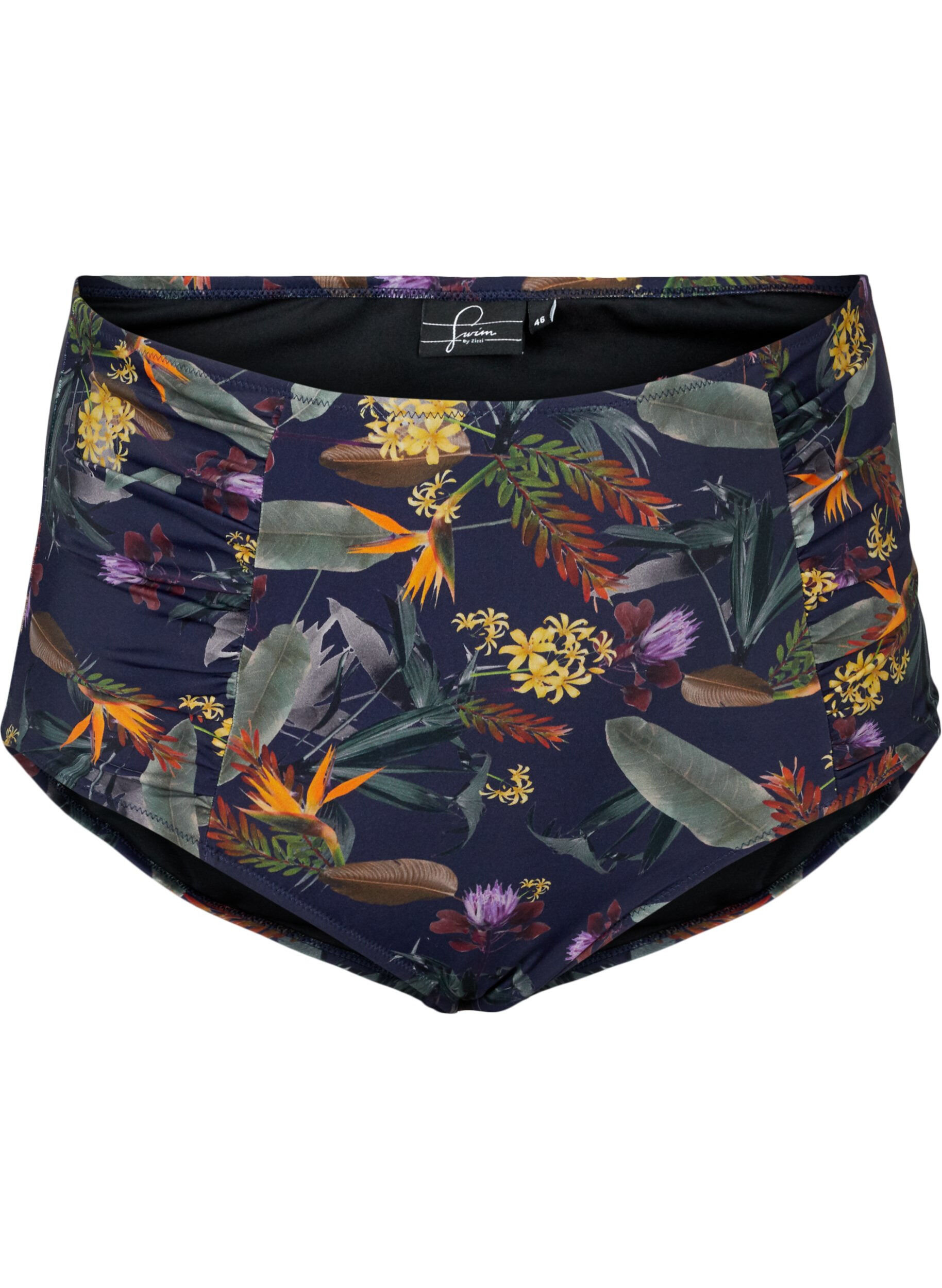 ZizziHochtaillierte Bikini-Hose mit Blumenprint, Night Sky Flower, Packshot image number 0