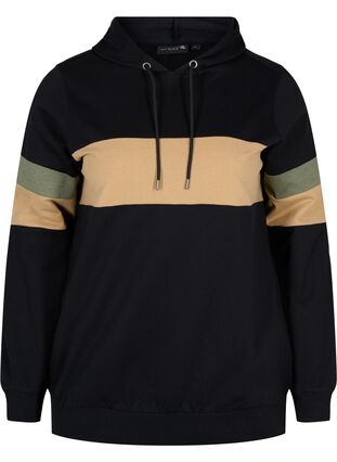 Sweatshirt mit Kapuze und Trackdetails, Black/Camel, Packshot image number 0