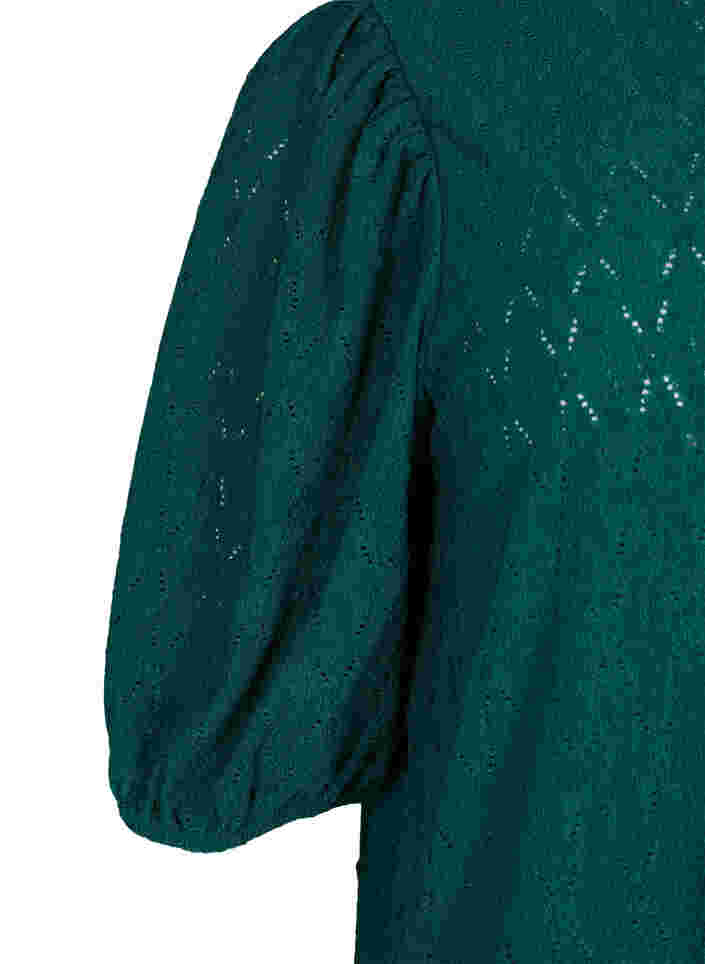 Kleid mit Strukturmuster und Ballonärmeln, Deep Teal, Packshot image number 3