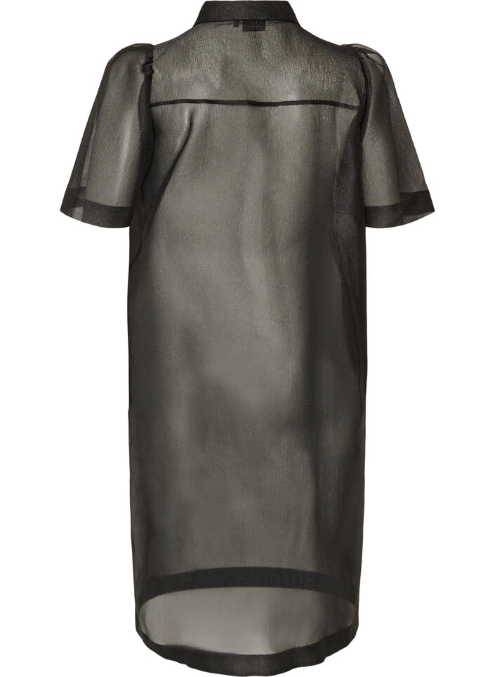 Kleid aus Organza mit Brusttaschen und Puff&auml;rmeln, Schwarz, Packshot image number 1
