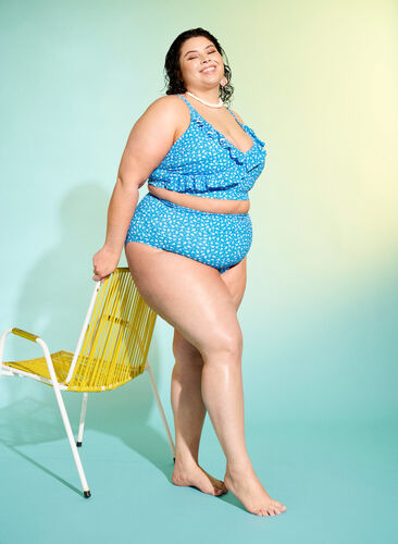 Extra hoch taillierte Bikini-Hose mit Blumenprint, Blue Flower Print, Image image number 0